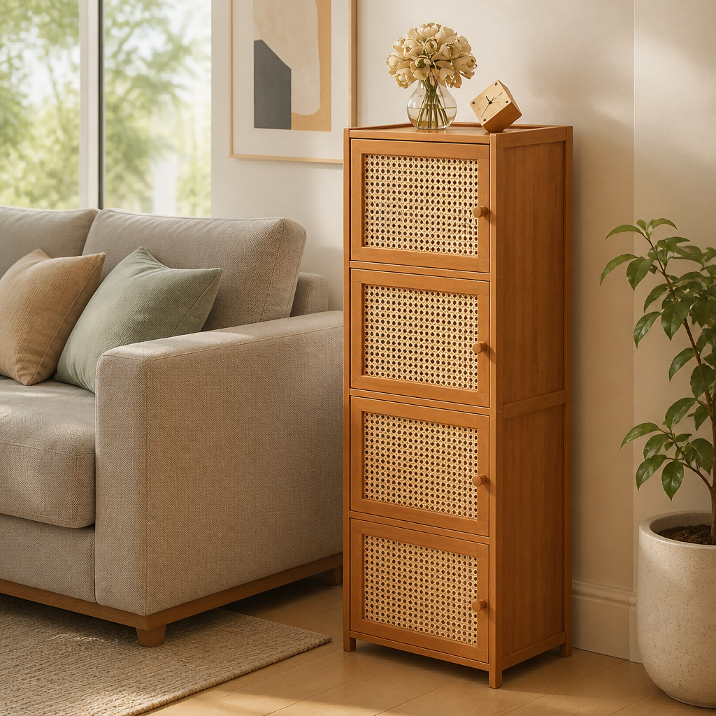 Table de chevet simple et moderne en bois massif, avec quatre tiroirs, étagère de rangement