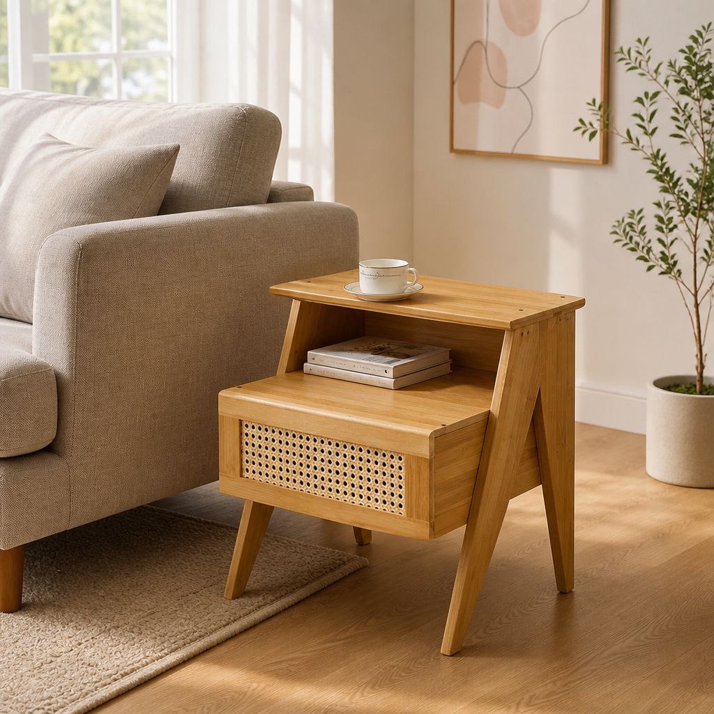 Petite table de chevet moderne en bois japonaise avec rangement multifonctionnel