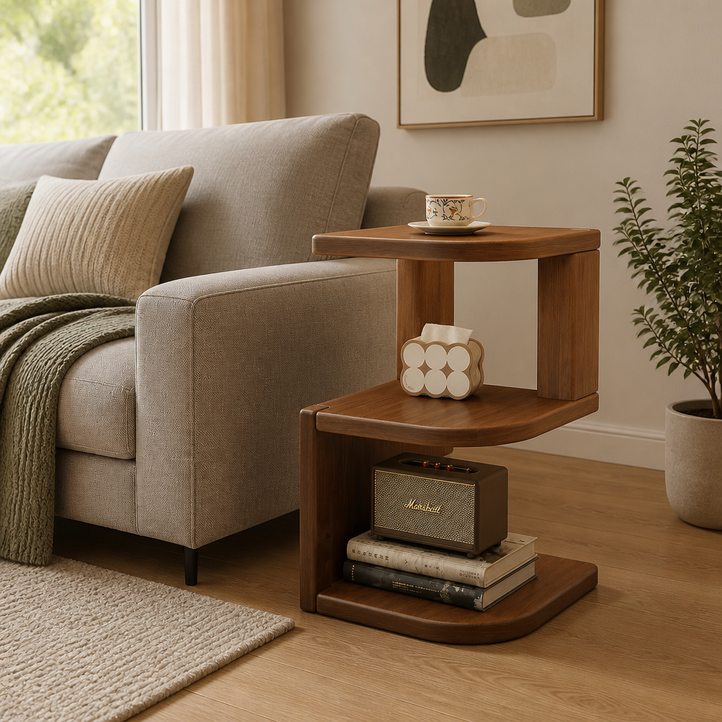 Table de chevet ovale en cuir avec base éclairée, mobilier moderne artistique sculptural