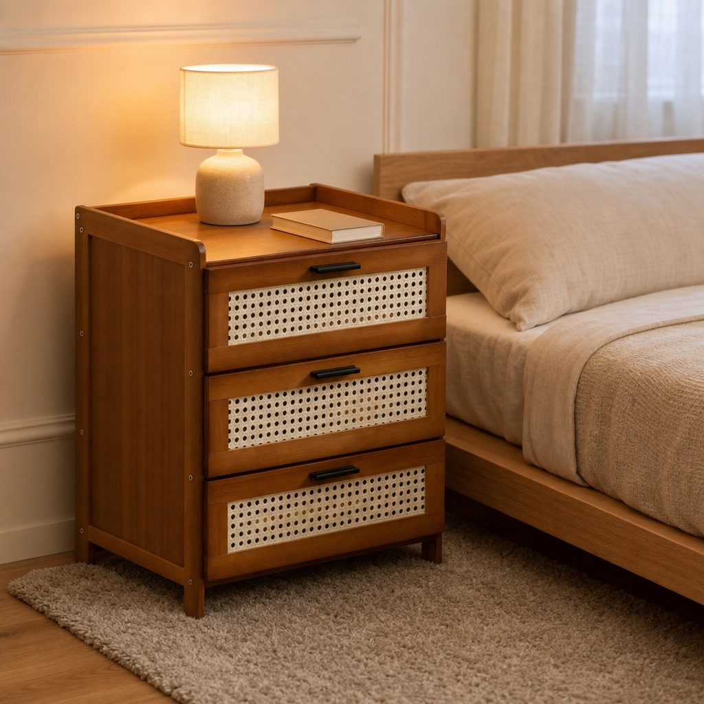 Table de chevet moderne en bois avec trois tiroirs