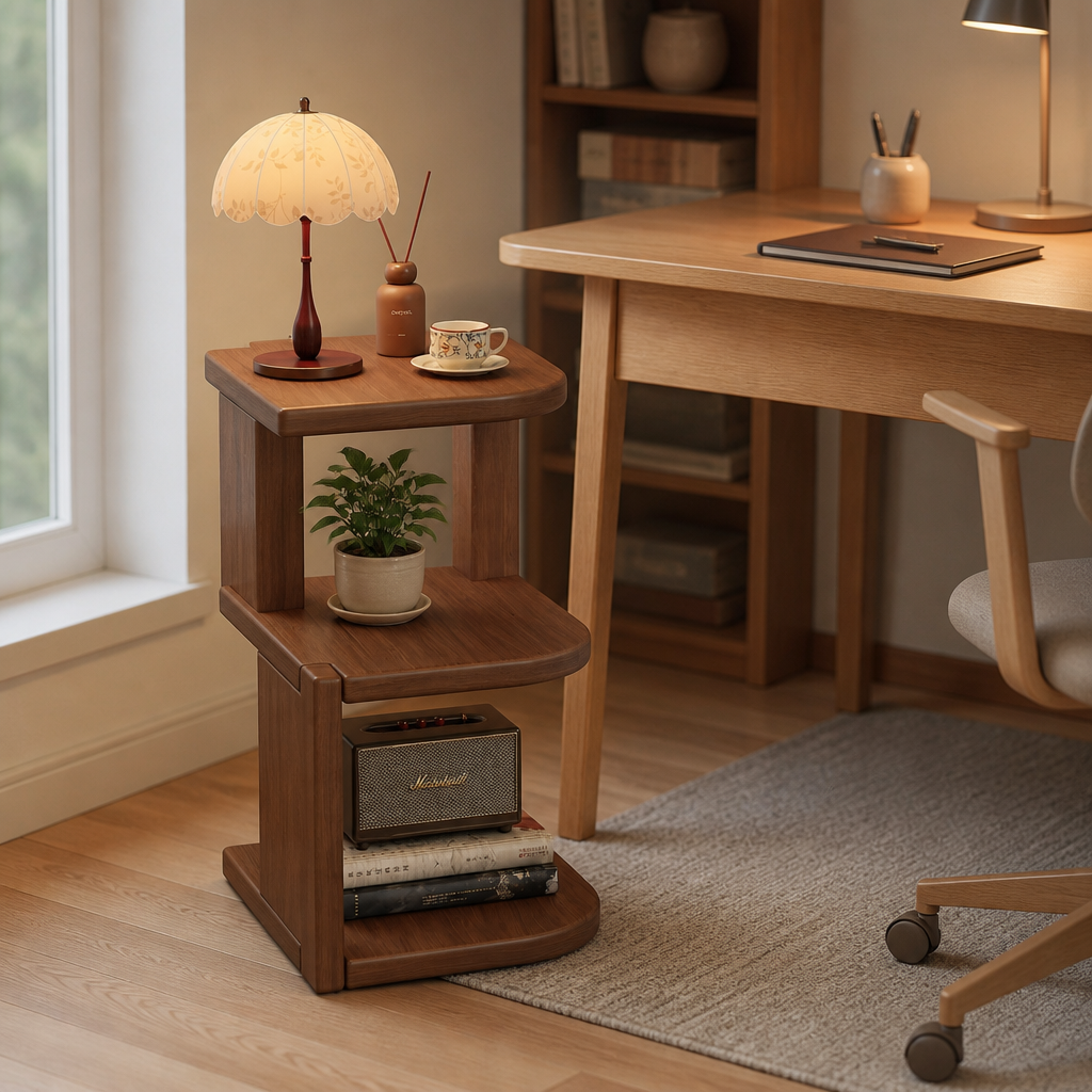 Table de chevet ovale en cuir avec base éclairée, mobilier moderne artistique sculptural