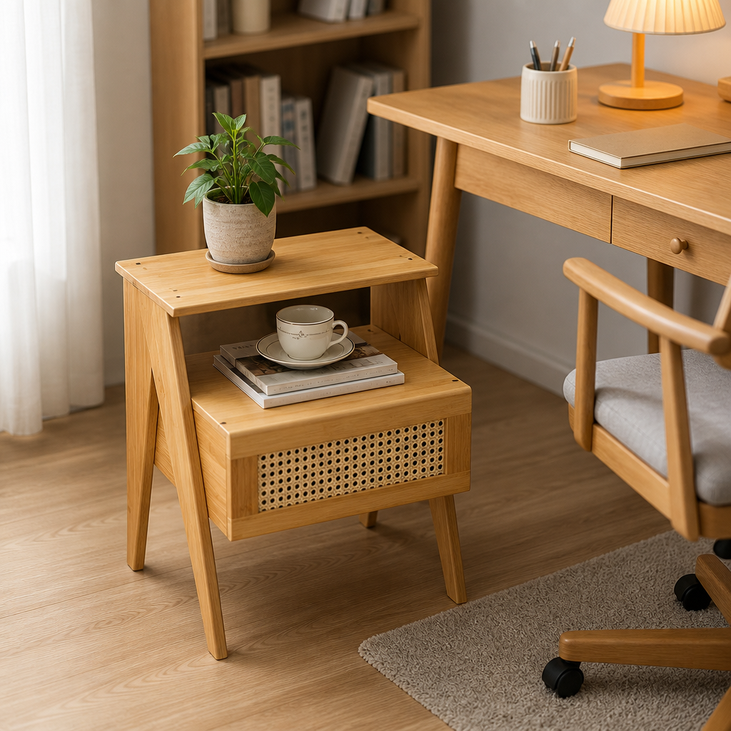 Petite table de chevet moderne en bois japonaise avec rangement multifonctionnel