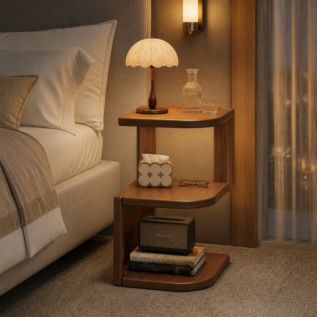 Table de chevet ovale en cuir avec base éclairée, mobilier moderne artistique sculptural