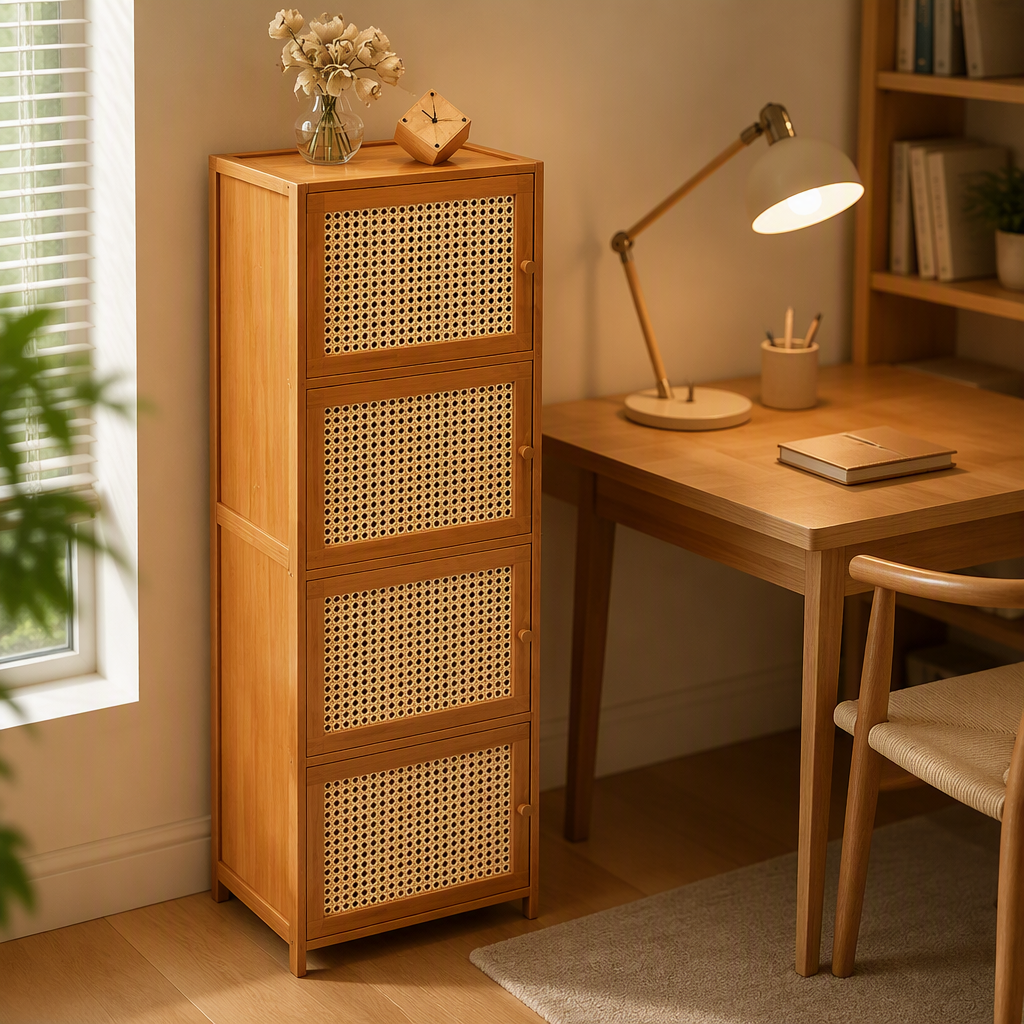 Table de chevet simple et moderne en bois massif, avec quatre tiroirs, étagère de rangement