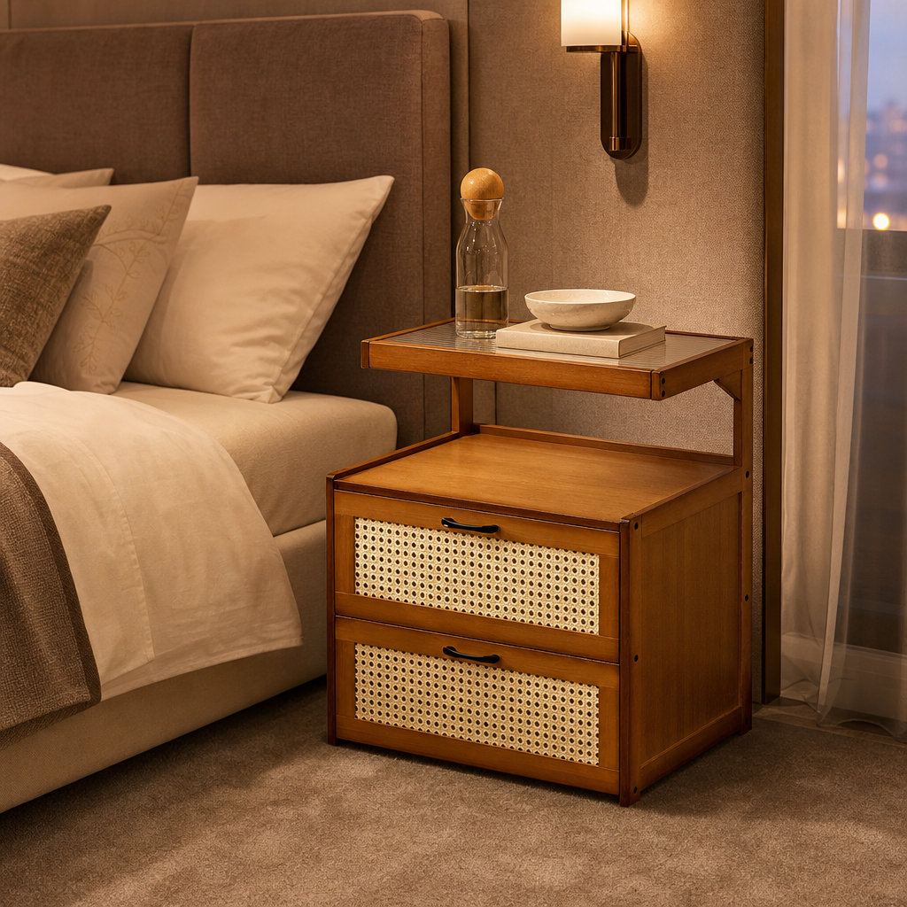 Petite table de chevet en bois massif moderne avec armoire de rangement à 2 tiroirs