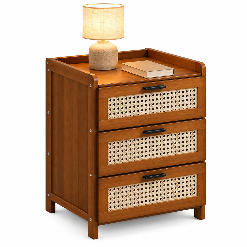 Table de chevet moderne en bois avec trois tiroirs