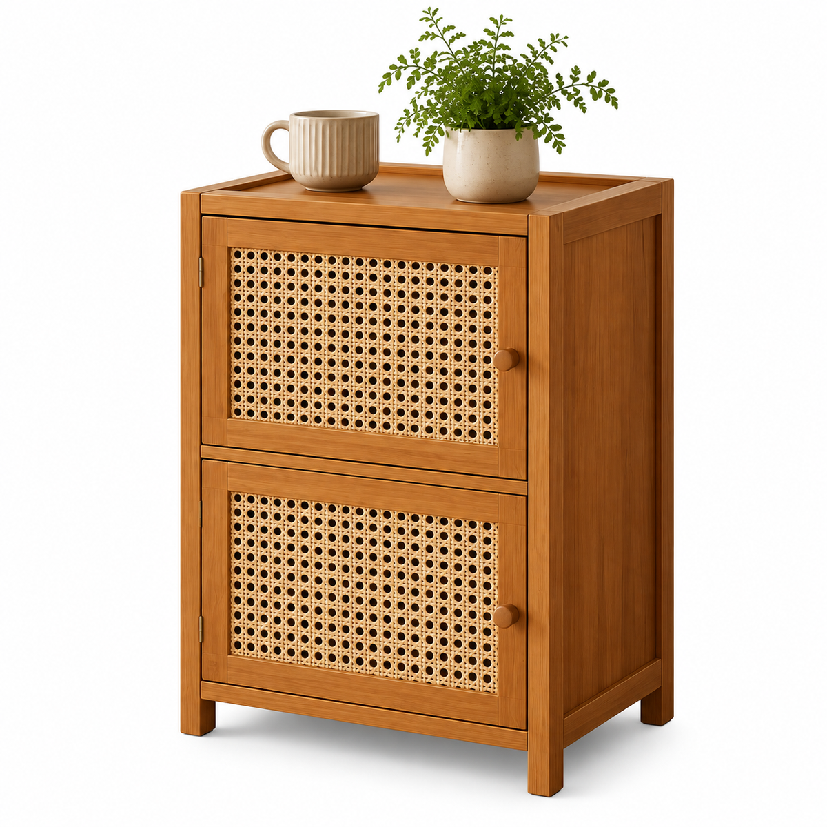 Table de chevet en bambou et rotin, armoire à 2 portes, table de chevet tissée naturelle