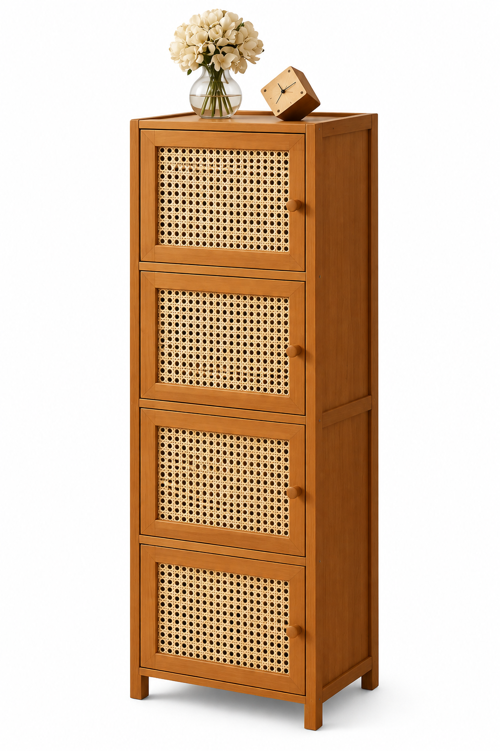 Table de chevet simple et moderne en bois massif, avec quatre tiroirs, étagère de rangement