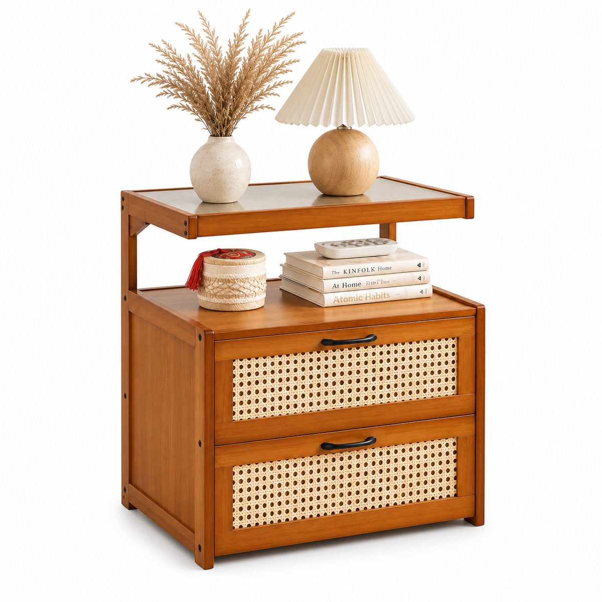 Petite table de chevet en bois massif moderne avec armoire de rangement à 2 tiroirs